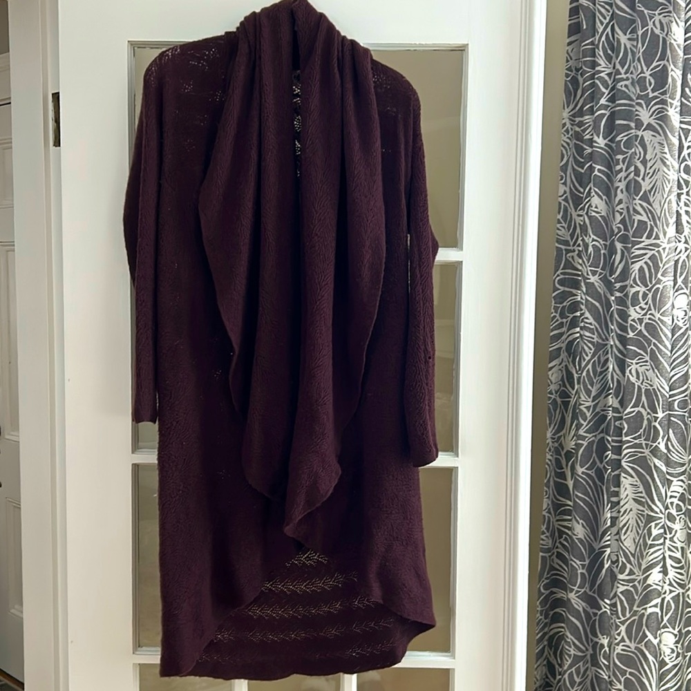 Beautiful Garnet Hill cashmere duster cardigan with shawl collar.